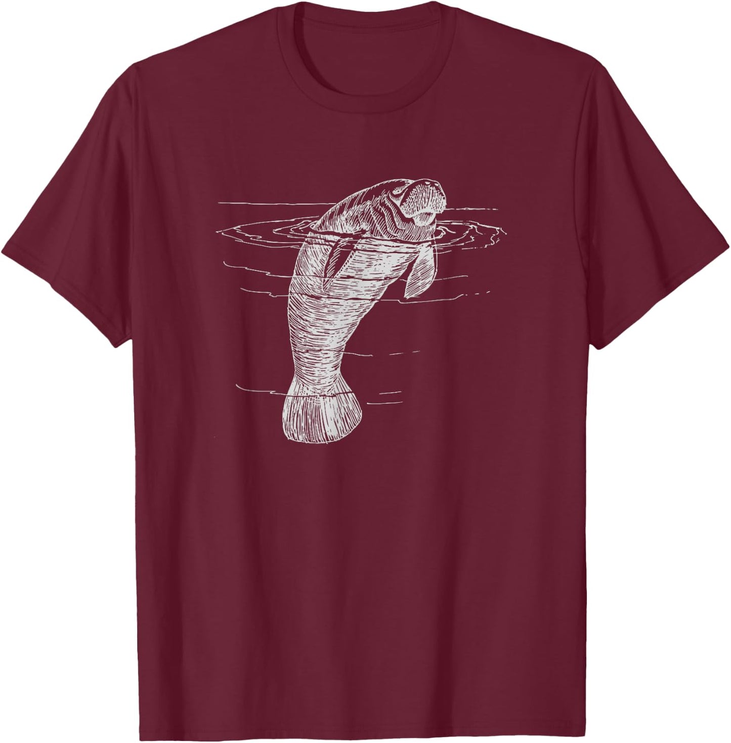 Manatee Illustration Sea Cow Marine Mammal Friendly Manatee T-Shirt - T-Shirt | Maroon