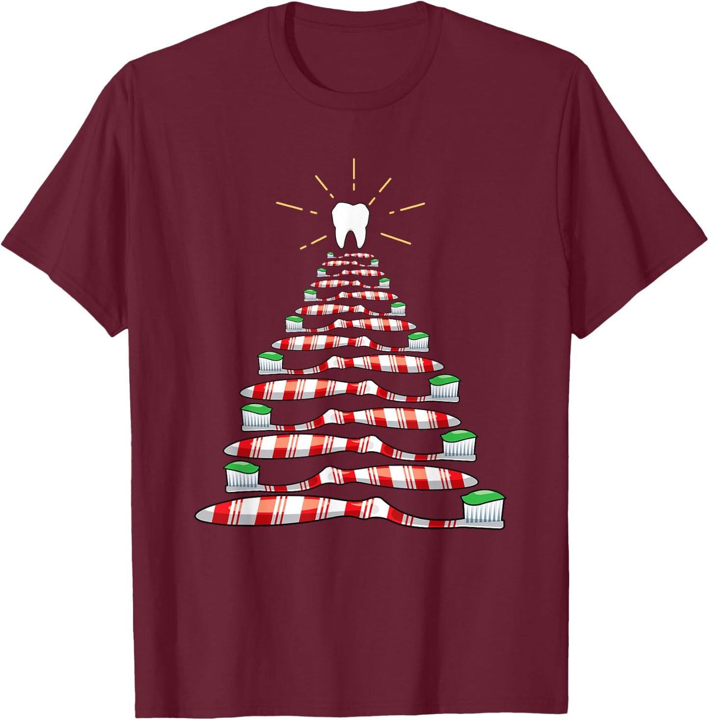 Dental Christmas Tooth Brush Christmas Tree T-Shirt - T-Shirt | Maroon