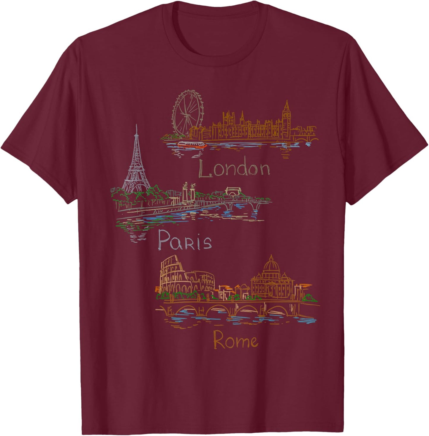 London Paris Rome Shirt T-Shirt - T-Shirt | Maroon