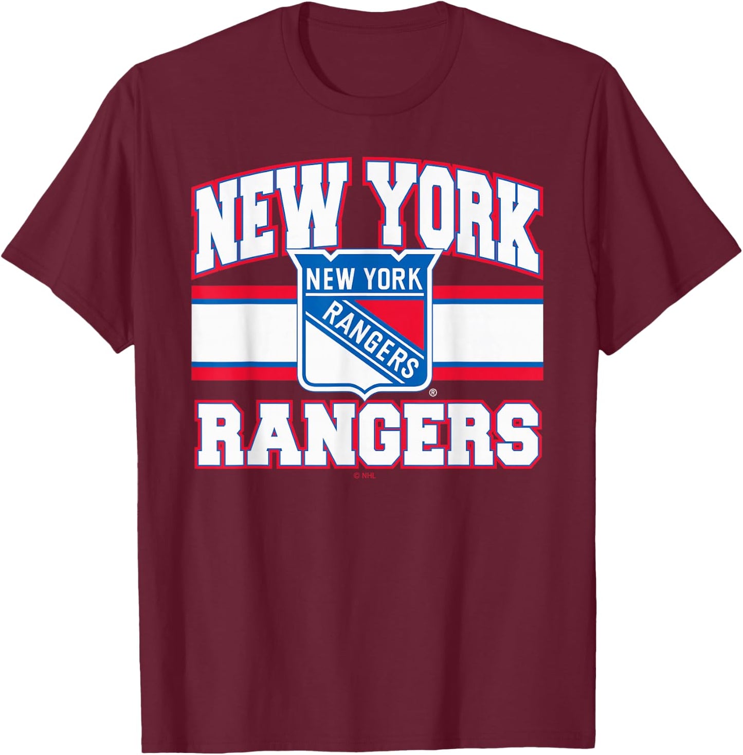 New York Rangers Stripe Black Officially Licensed T-Shirt - T-Shirt | Maroon