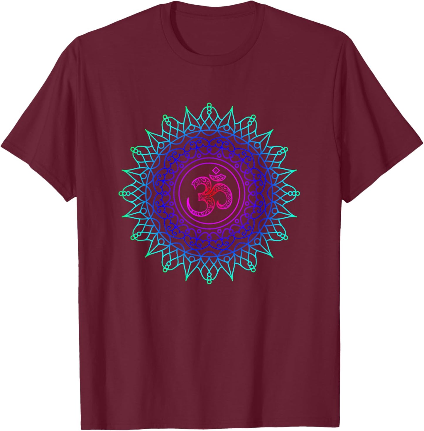 Om Mandala Rainbow | Spiritual New Age Buddhist Yoga T Shirt T-Shirt - T-Shirt | Maroon