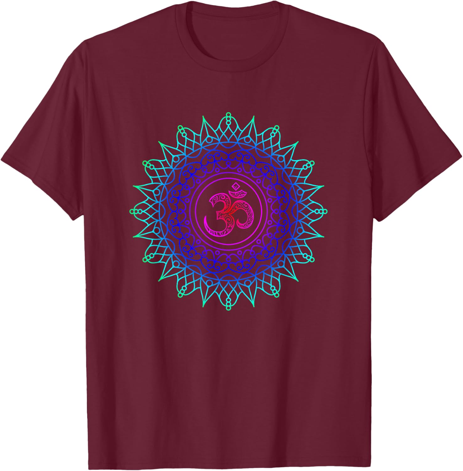 Om Mandala Rainbow | Spiritual New Age Buddhist Yoga T Shirt T-Shirt - T-Shirt | Maroon