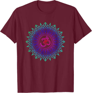 Om Mandala Rainbow | Spiritual New Age Buddhist Yoga T Shirt T-Shirt - T-Shirt | Maroon