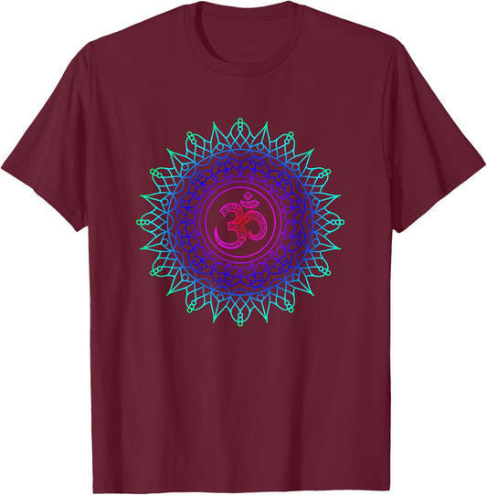 Om Mandala Rainbow | Spiritual New Age Buddhist Yoga T Shirt T-Shirt - T-Shirt | Maroon