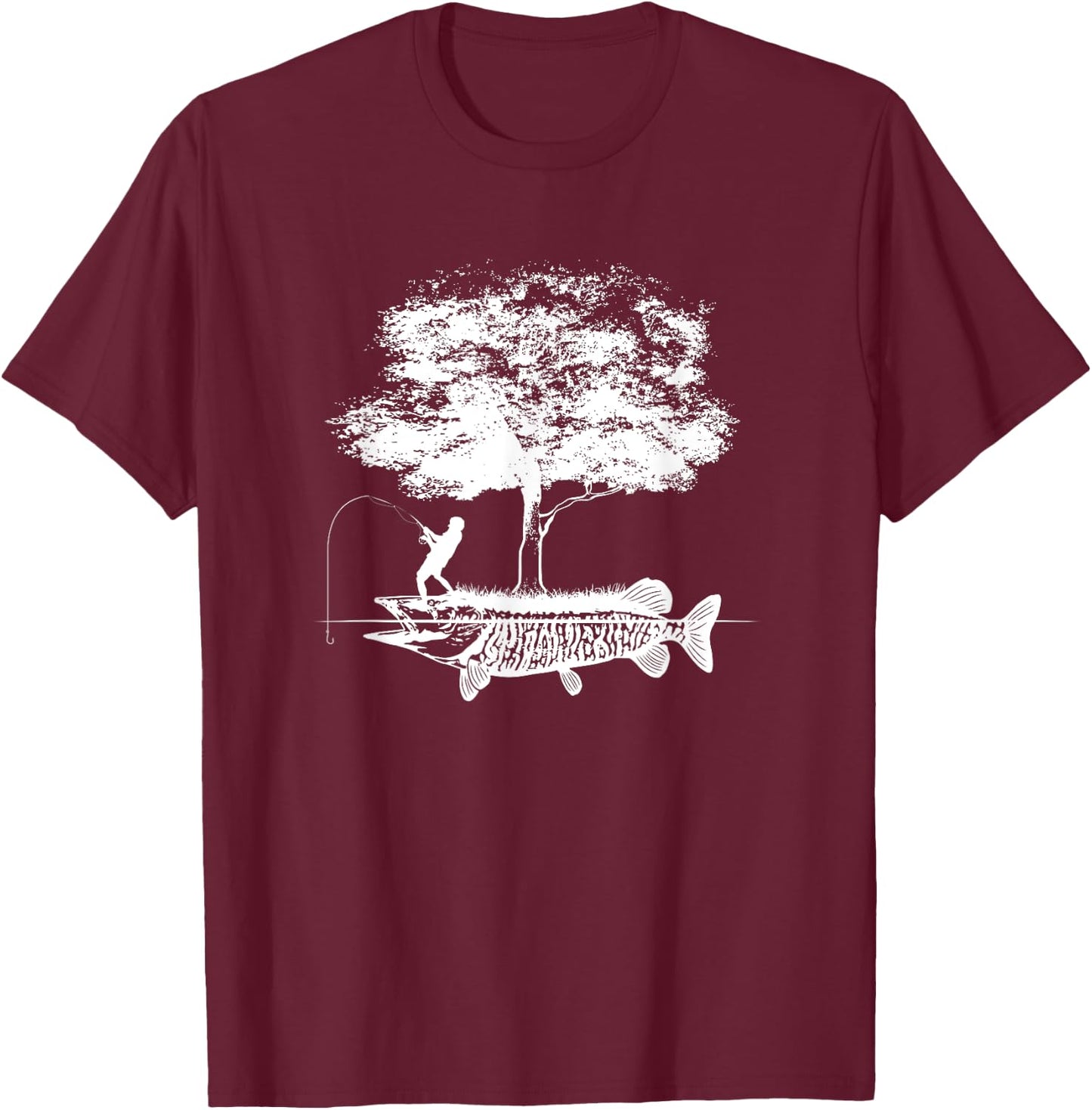 Musky Fish Artistic Boys Love Muskie Fishing Gift T-Shirt - T-Shirt | Maroon