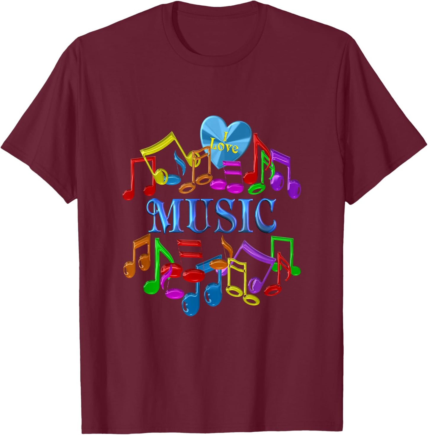 Colorful I Love Music T-Shirt - T-Shirt | Maroon