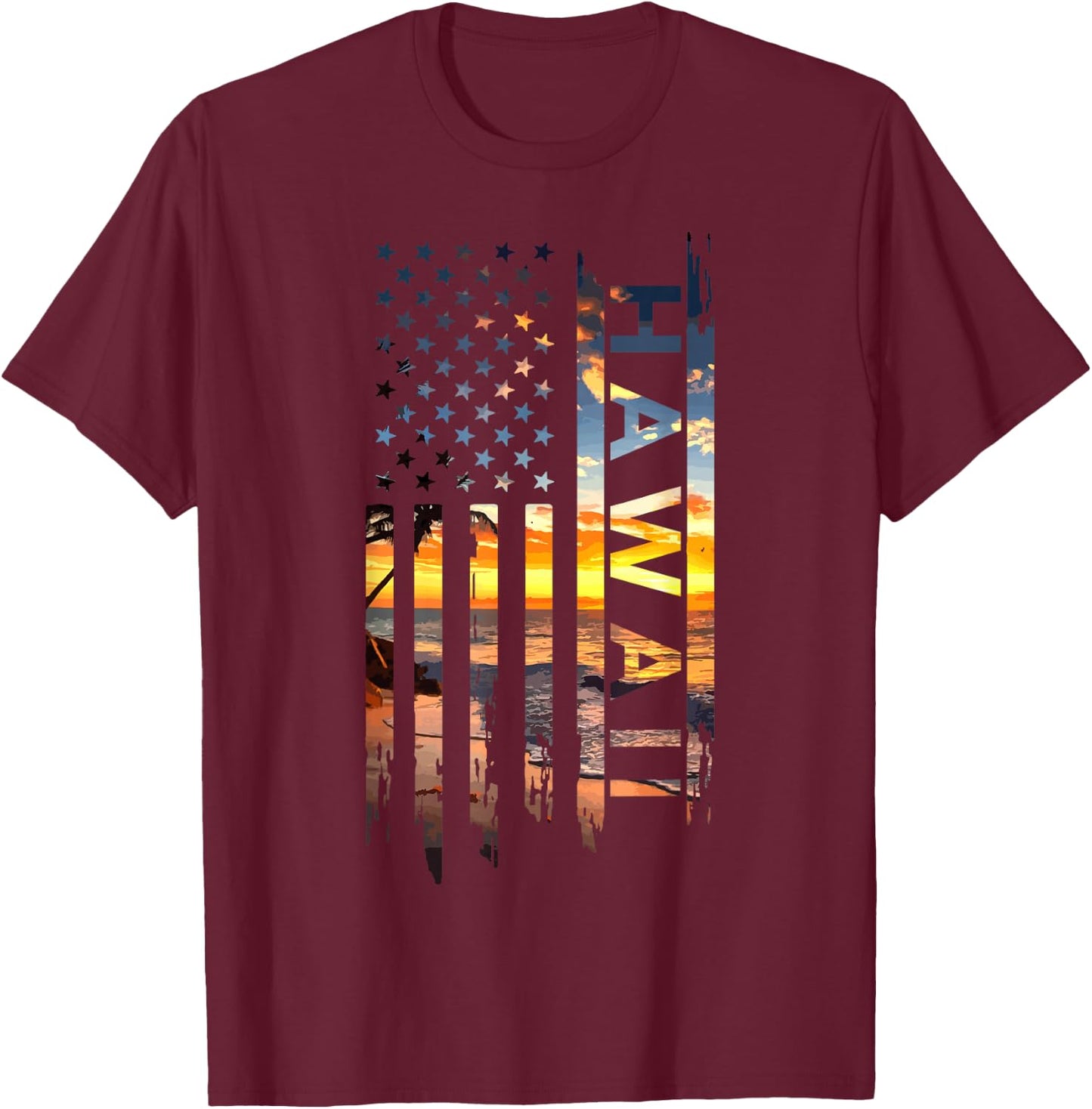 Hawaii American Flag Patriotic Hawaiian Pride USA Souvenir T-Shirt - T-Shirt | Maroon