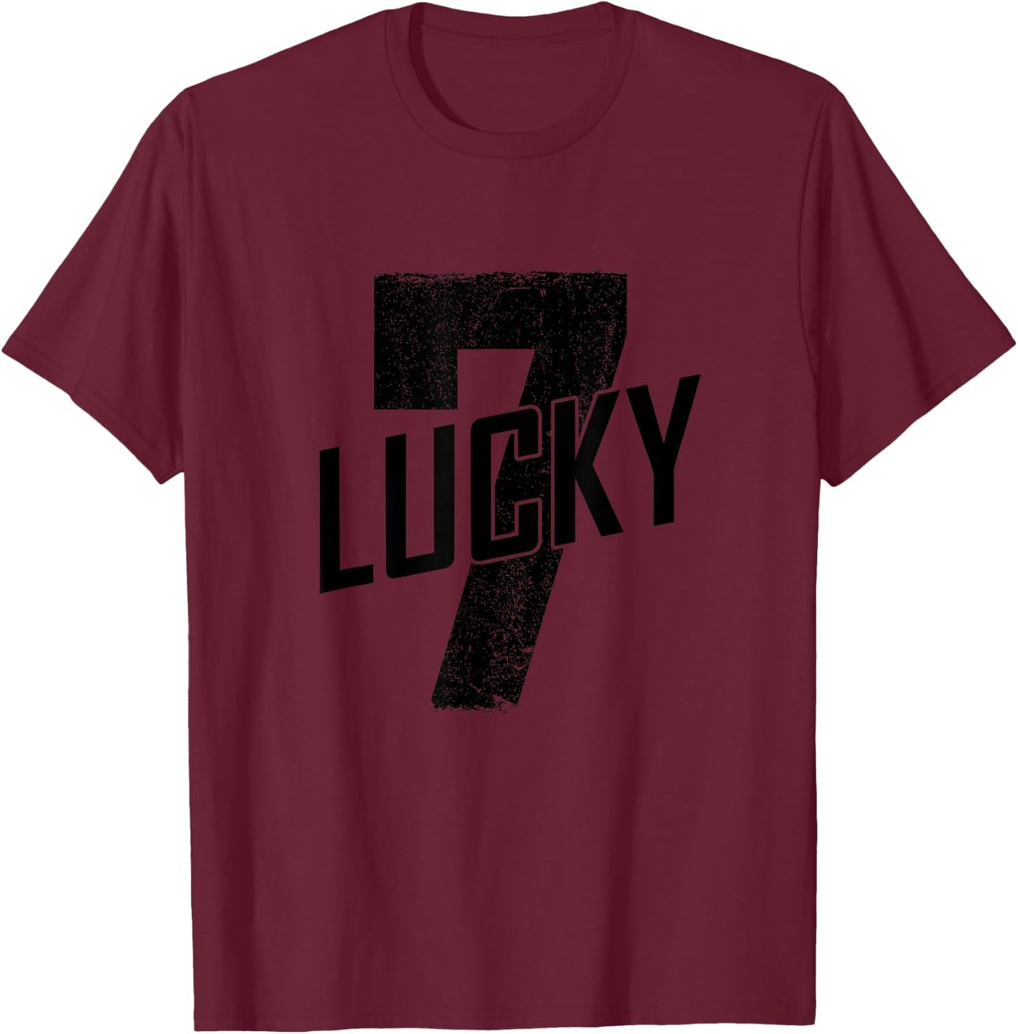 Lucky Seven Distressed in Black Lucky Number 7 T-Shirt - T-Shirt | Maroon