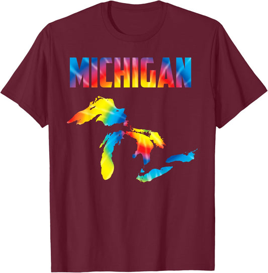 The Great Lakes Largest Water Retro Color Michigan MI Pride T-Shirt - T-Shirt | Maroon