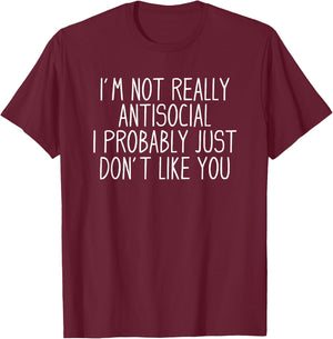 Antisocial Co. Funny Introvert -Adults Black Modern Classic T-Shirt - T-Shirt | Maroon