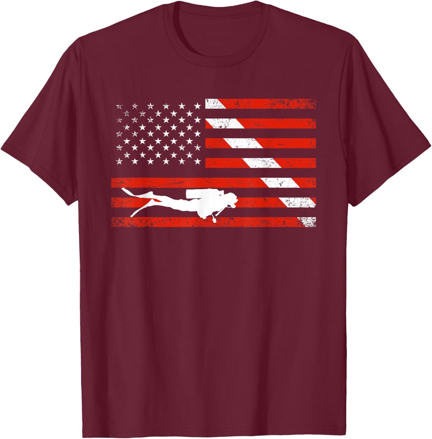 Diver Down Dive Flag Scuba Diving American Flag T-Shirt - T-Shirt | Maroon