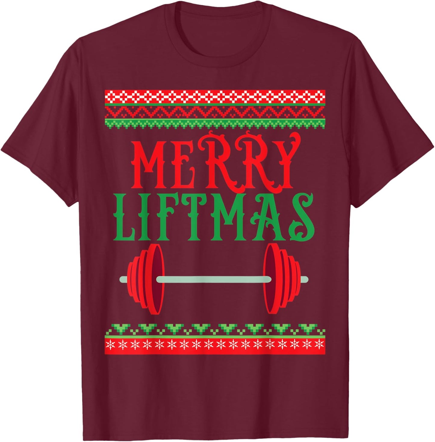 Awesome Merry Liftmas Weightlifting Christmas T-Shirt - T-Shirt | Maroon