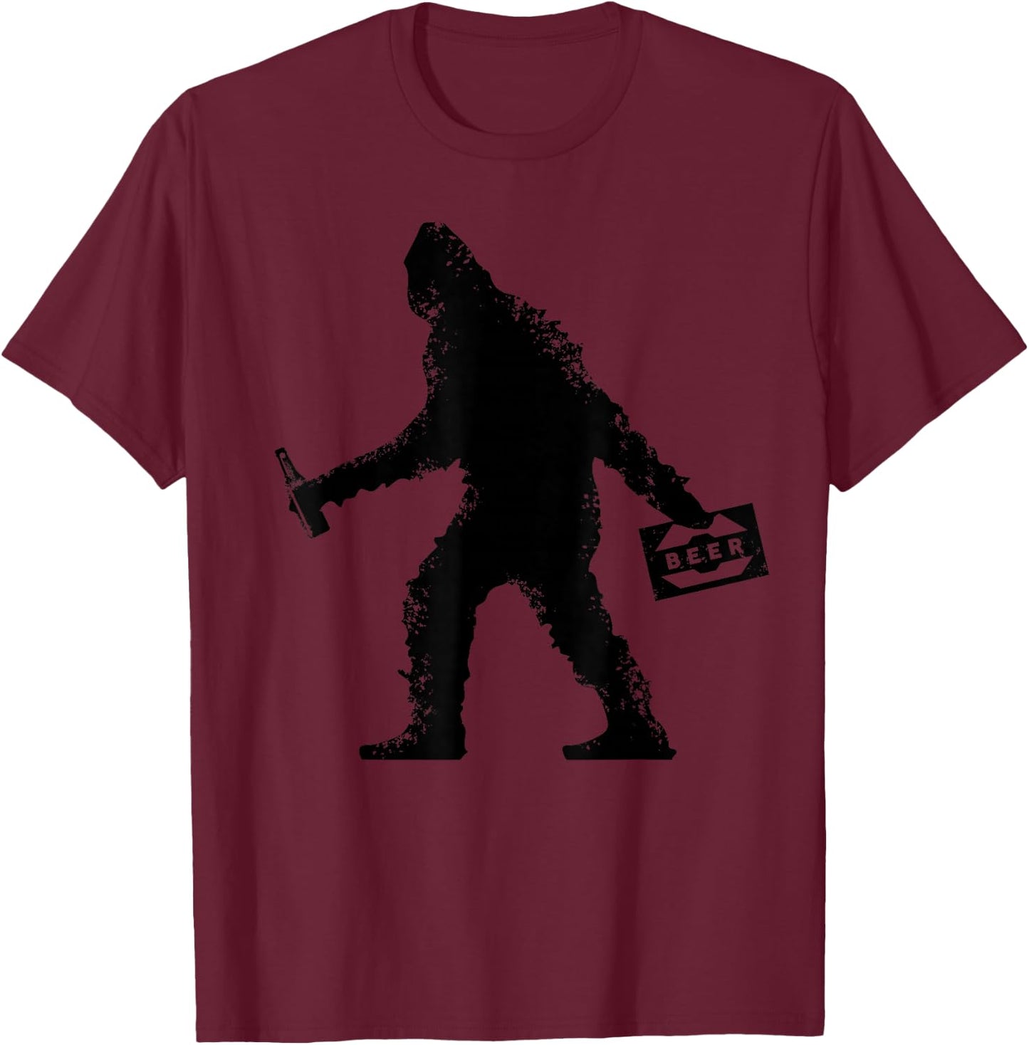Funny Bigfoot Beer Design: Drinking With Sasquatch T-Shirt - T-Shirt | Maroon