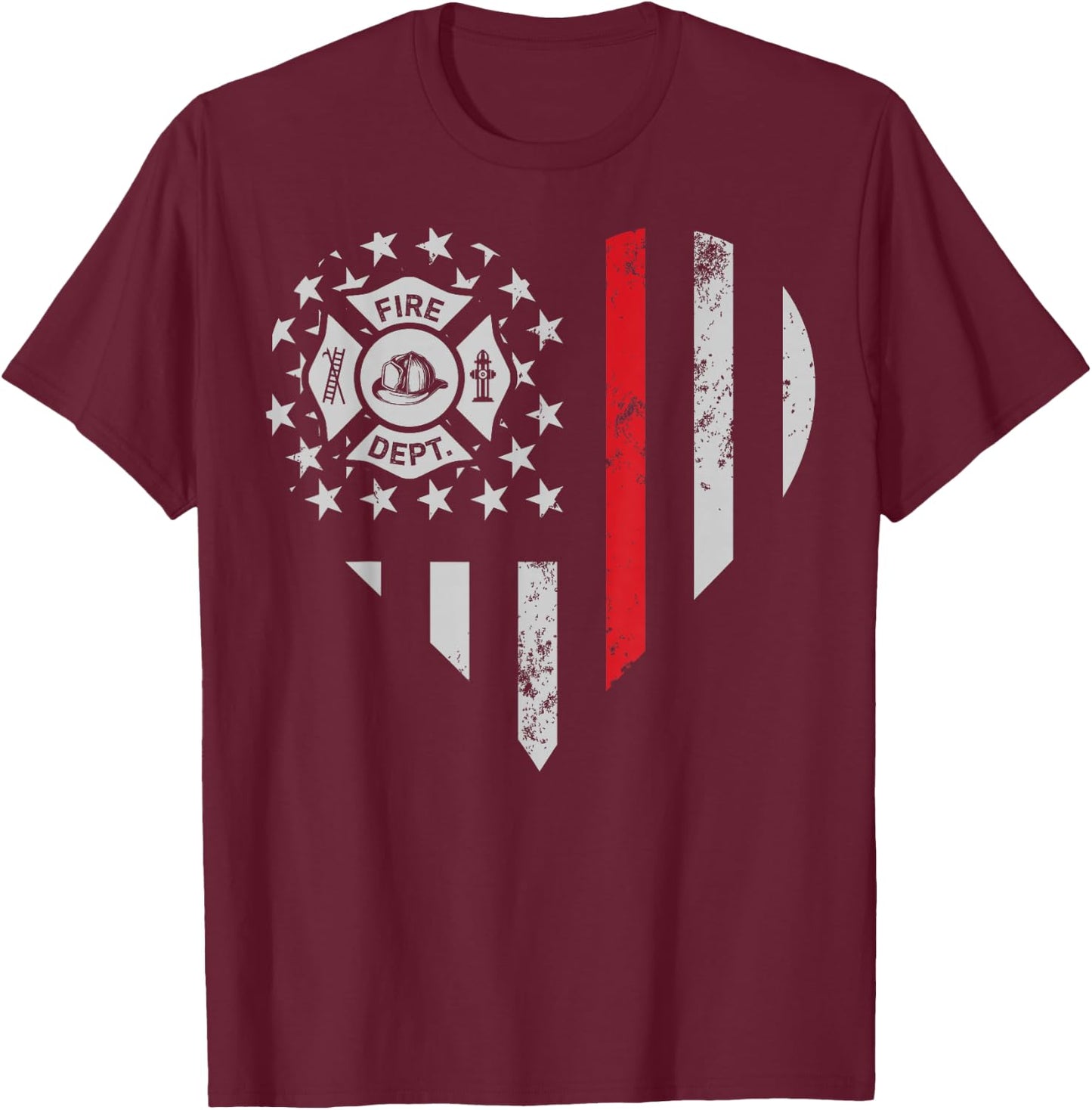 Firefighter Love Thin Red Line Heart 4th of July USA Flag T-Shirt - T-Shirt | Maroon