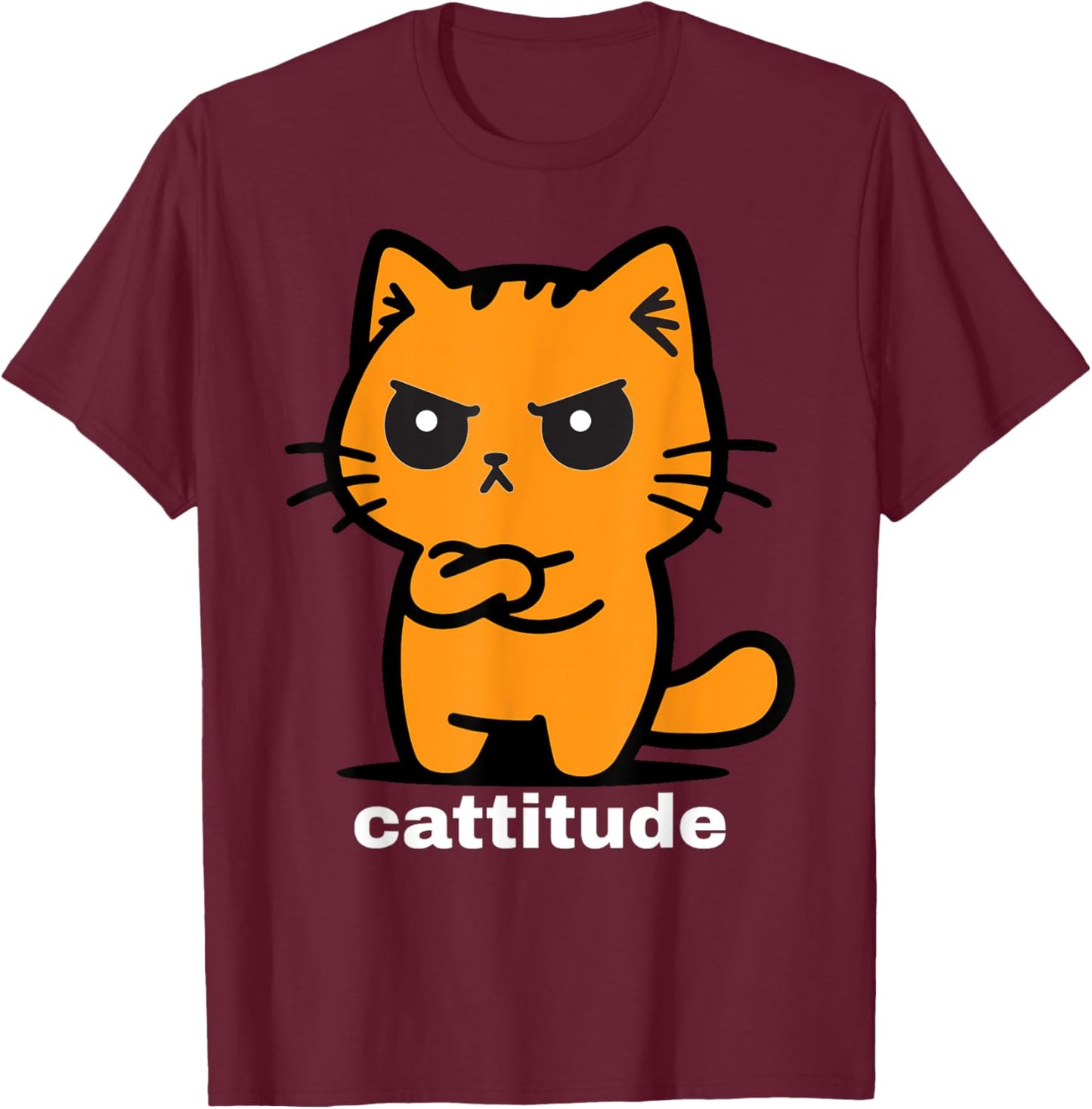 Orange Cat, Cattitude, Cat Lovers, Funny Angry Cat, Cute Men Women Kids T-Shirt - T-Shirt | Maroon