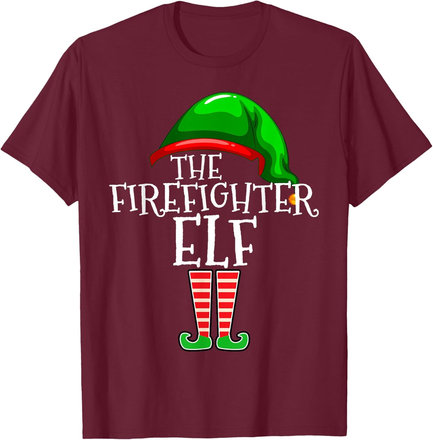 Firefighter Elf Group Matching Family Christmas Gift Fireman T-Shirt - T-Shirt | Maroon