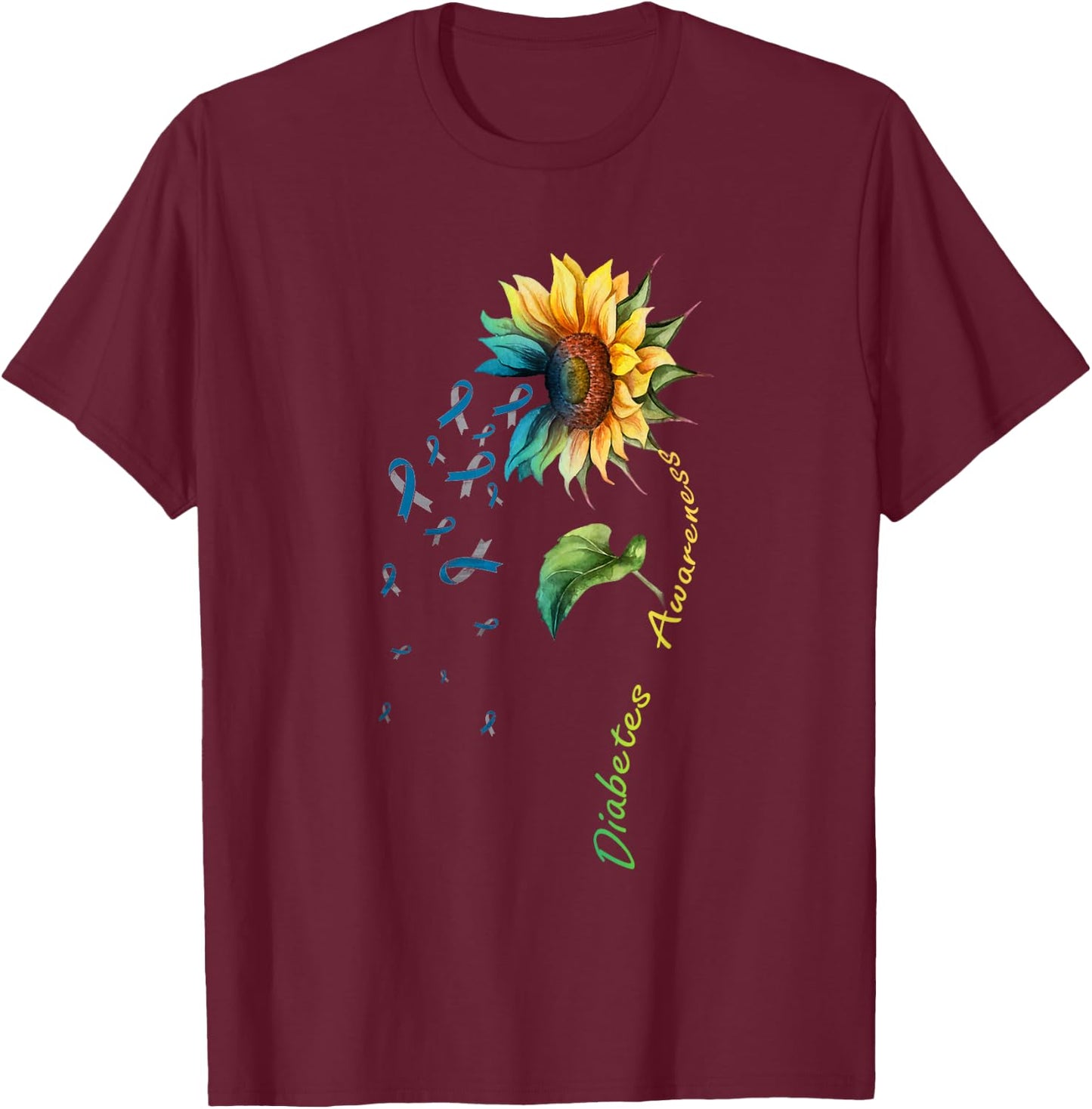 Diabetes Sunflower Shirt Type 1 Type 2 T-Shirt - T-Shirt | Maroon
