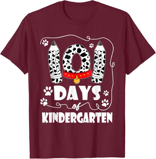 101 Days Kindergarten School 100 Days Dog 100th Day Students T-Shirt - T-Shirt | Maroon