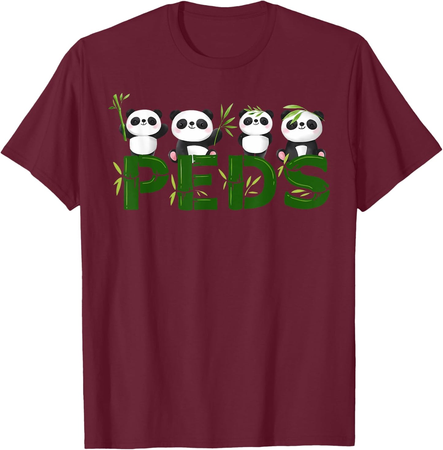 Panda Cute PEDS Nurse Peds Hem Onc Animals Pediatric Nurse T-Shirt - T-Shirt | Maroon