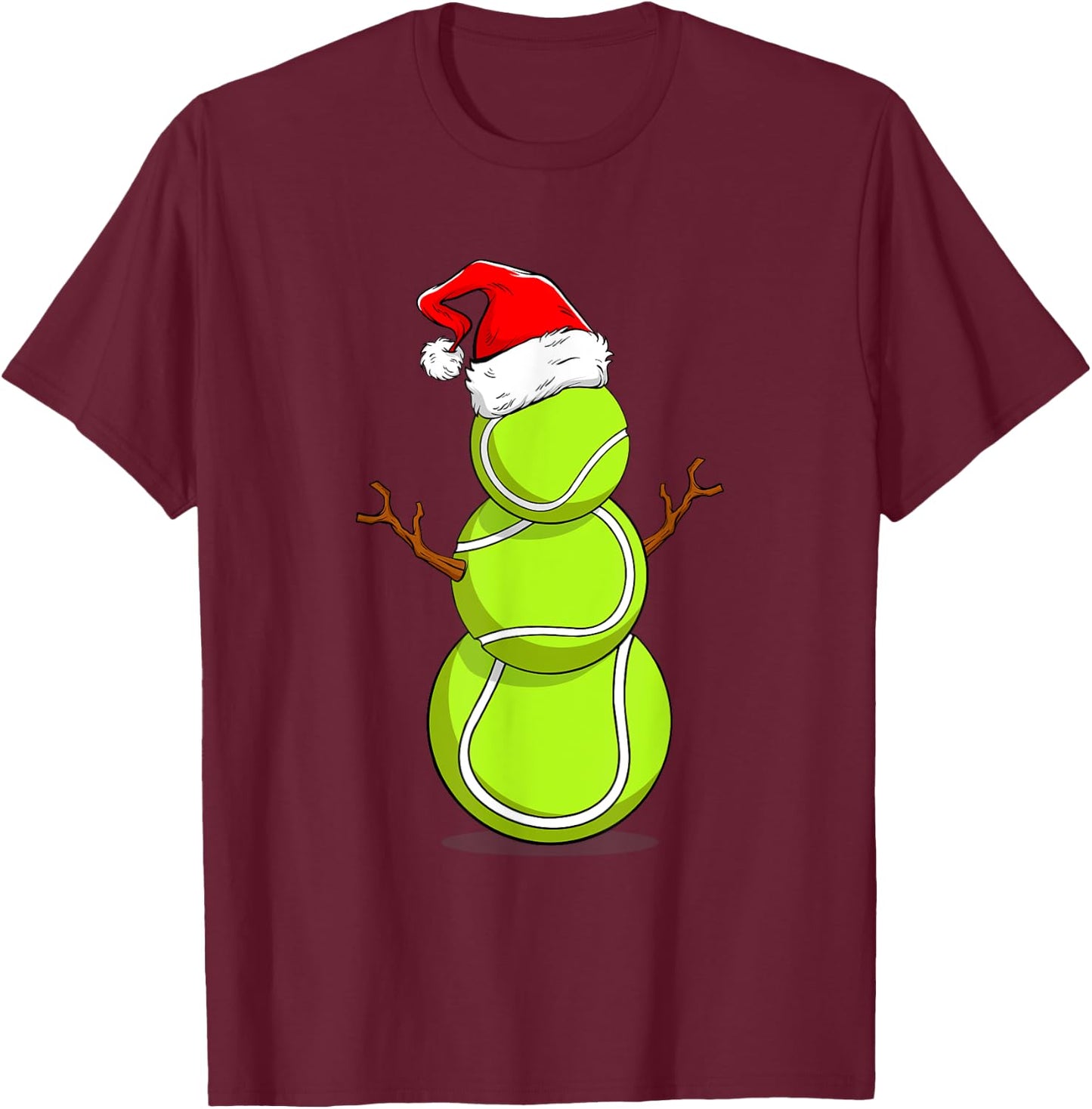 Funny Tennis Player Gift Snowman Christmas T-Shirt - T-Shirt | Maroon