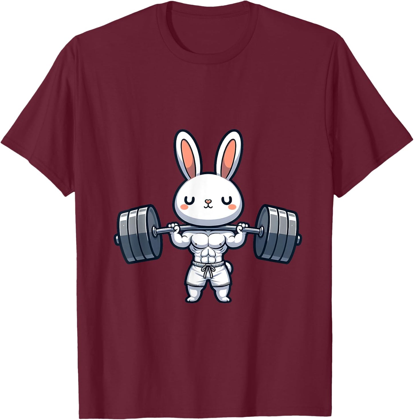 Cute Kawaii Muscular Rabbit Weightlifting Funny T-Shirt - T-Shirt | Maroon