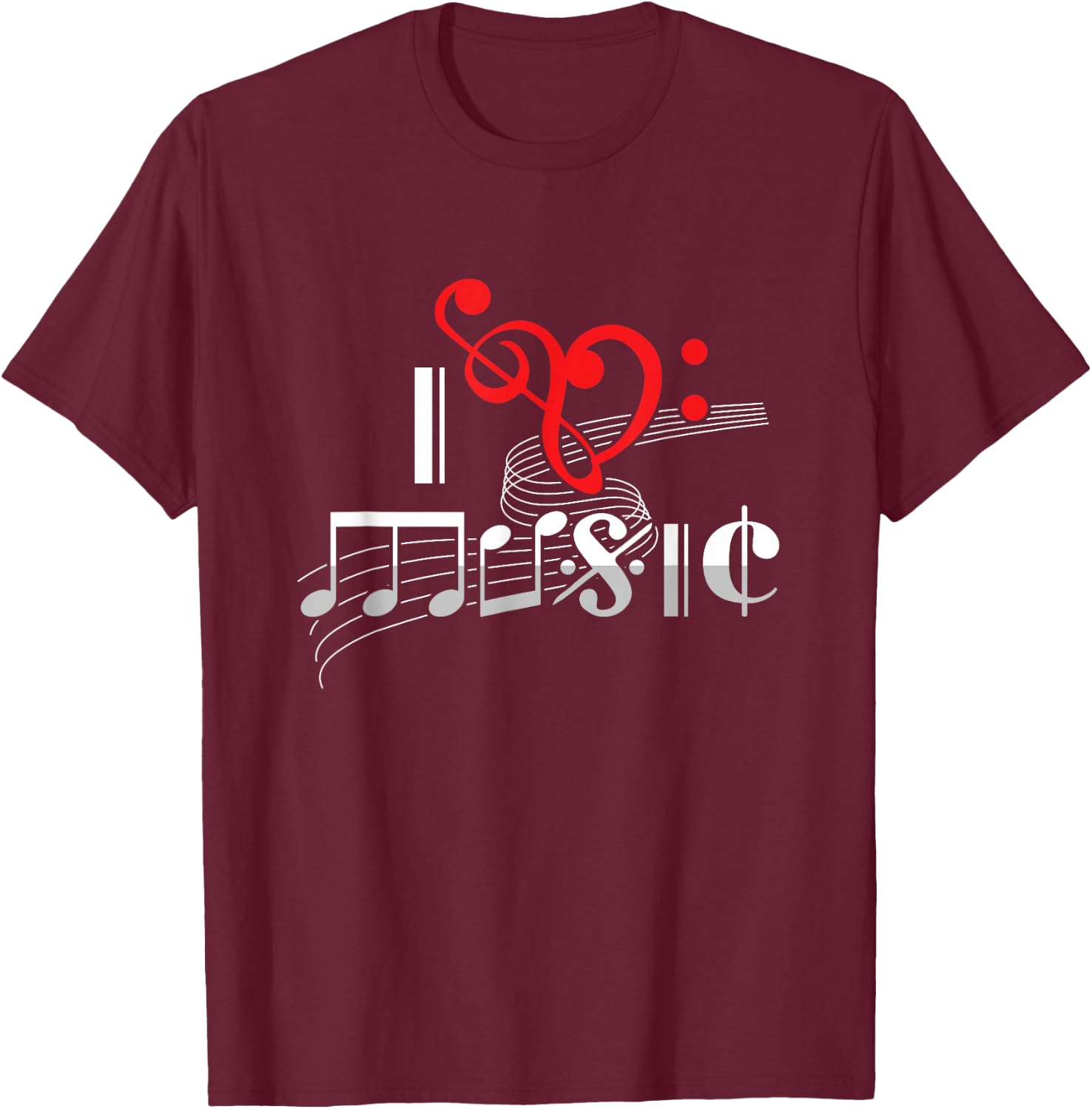 Music Lover Musician Instrumentalist I Love Music T-Shirt - T-Shirt | Maroon