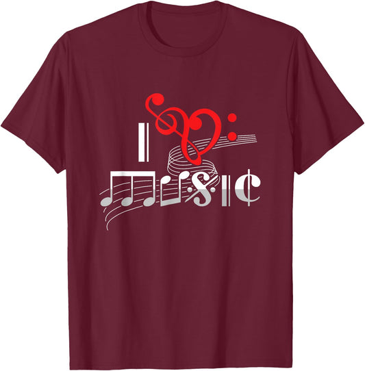 Music Lover Musician Instrumentalist I Love Music T-Shirt - T-Shirt | Maroon