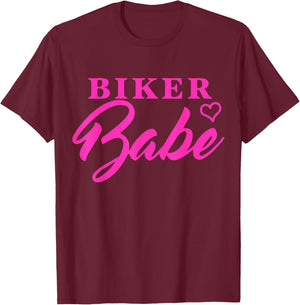 Pink Heart Motorcycle Women Riding Lifestyle Biker Babe T-Shirt - T-Shirt | Maroon