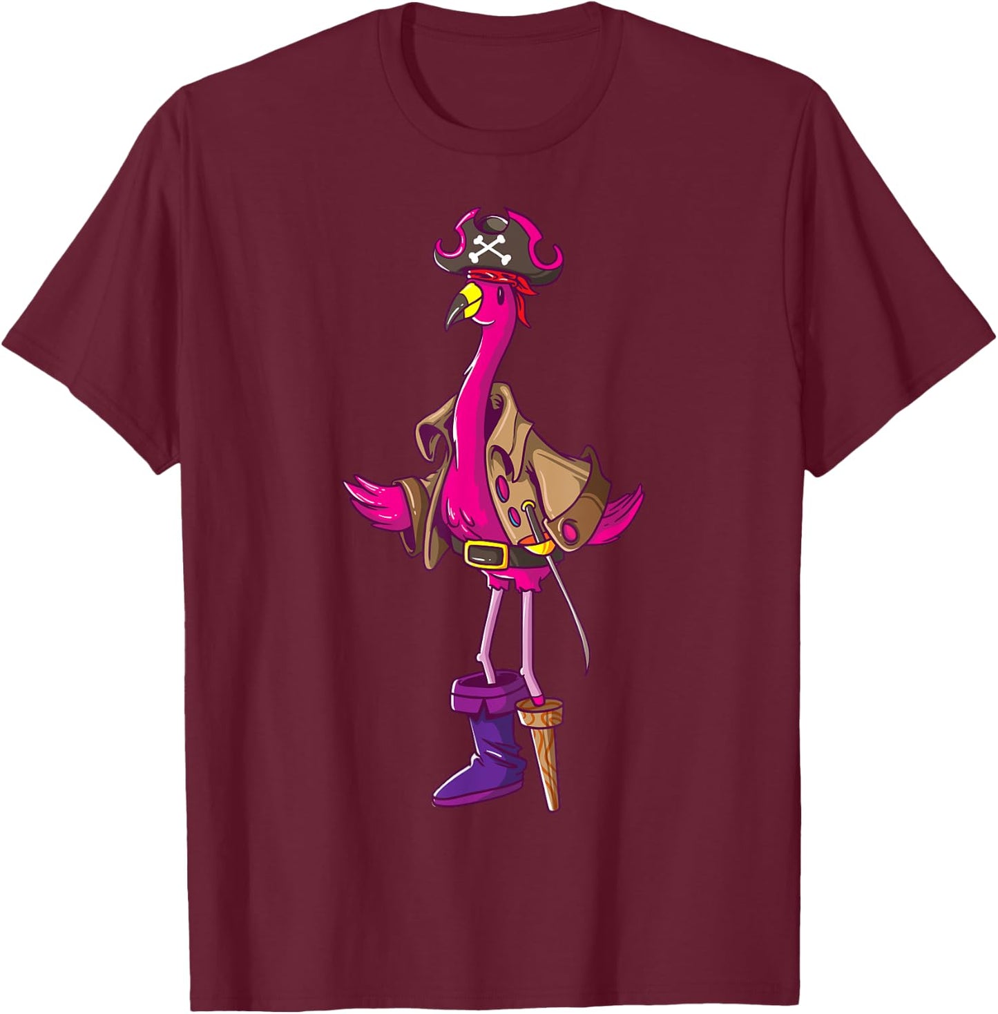 Pirate Pink Flamingo Halloween Party Girls Shirt Jolly Roger T-Shirt - T-Shirt | Maroon