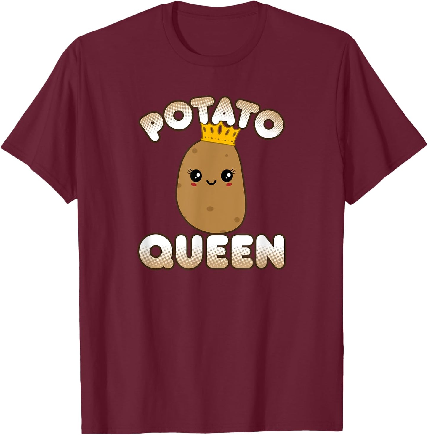 Funny Potato Cute Kawaii Style Smiling Potato Queen T-Shirt - T-Shirt | Maroon
