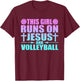 This Girl Runs On Jesus And Volleyball Novelty T-Shirt - T-Shirt | Maroon
