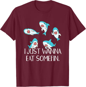 Funny Shark Quotes Eat Something Food Pun Cute Kawaii Shark T-Shirt - T-Shirt | Maroon