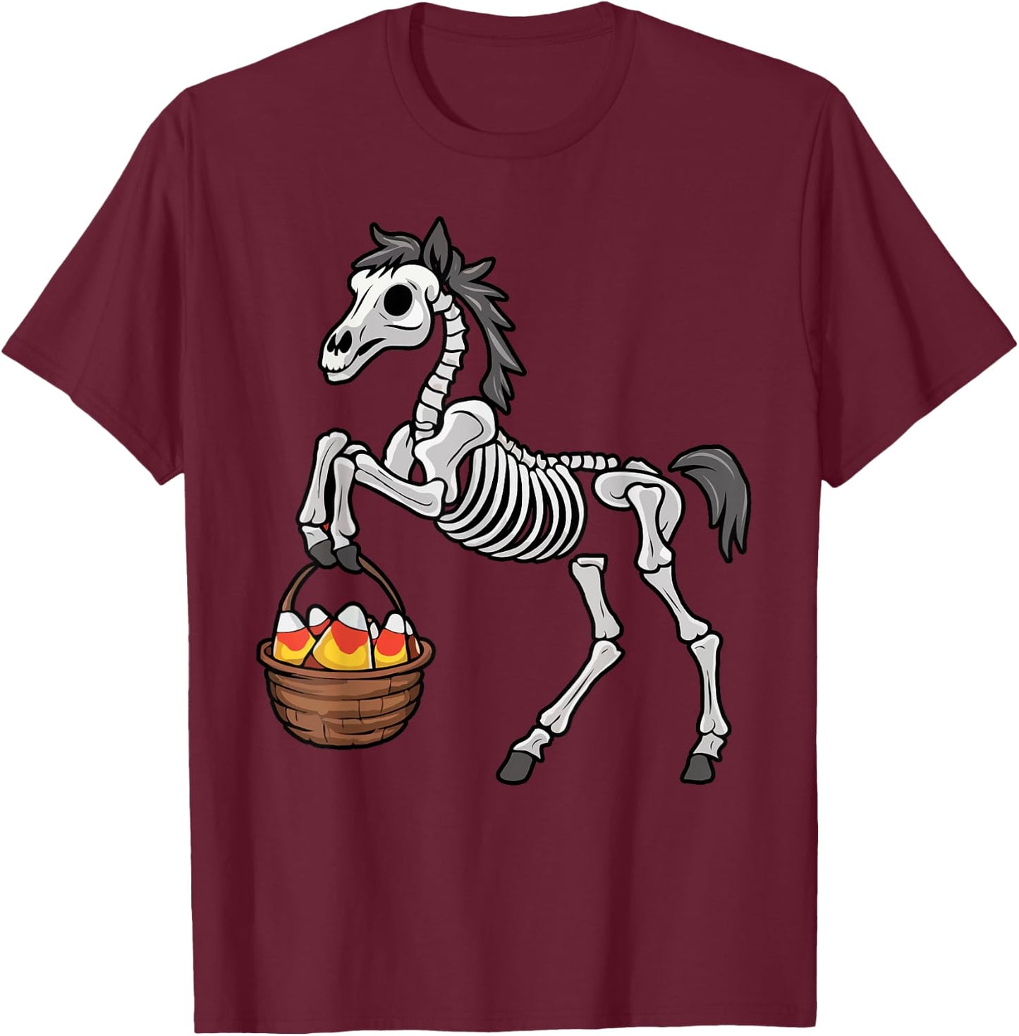 Funny Horse Lover Halloween Skeleton Spooky Candy Corn T-Shirt - T-Shirt | Maroon