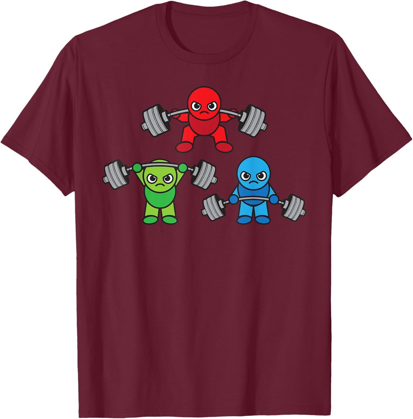 Weightlifting Cartoon Characters Gym T-Shirt - T-Shirt | Maroon