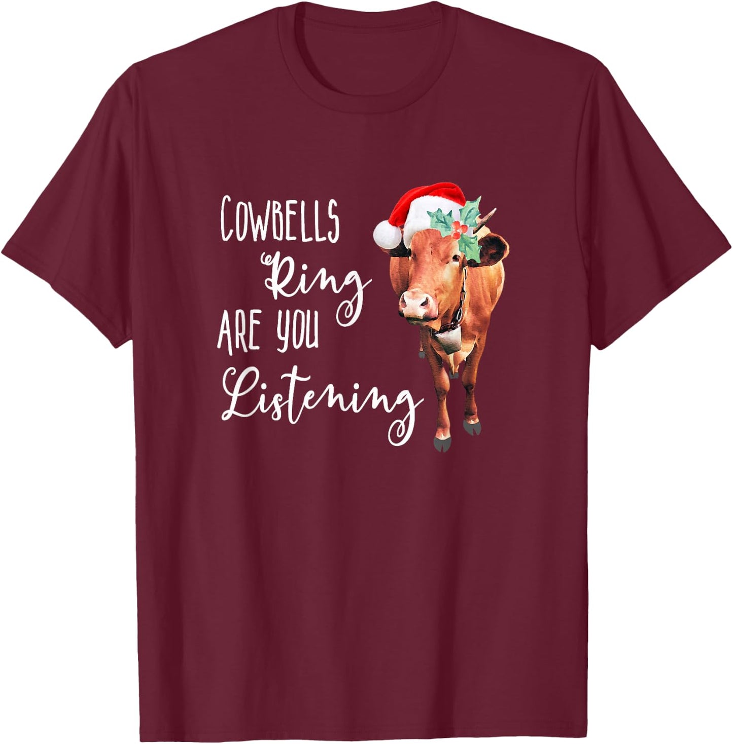 Christmas Heifer Cowbells Ring Vintage Country Gift T-Shirt - T-Shirt | Maroon