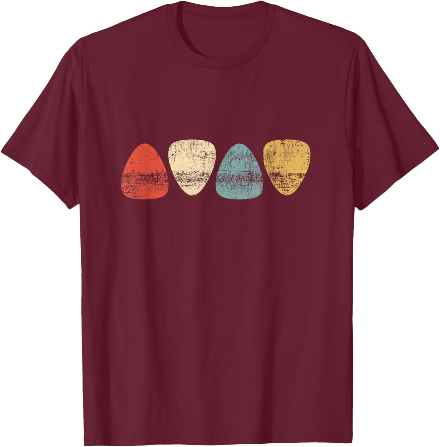 Vintage Guitar Pick Retro Guitarists + Bassist T-Shirt - T-Shirt | Maroon