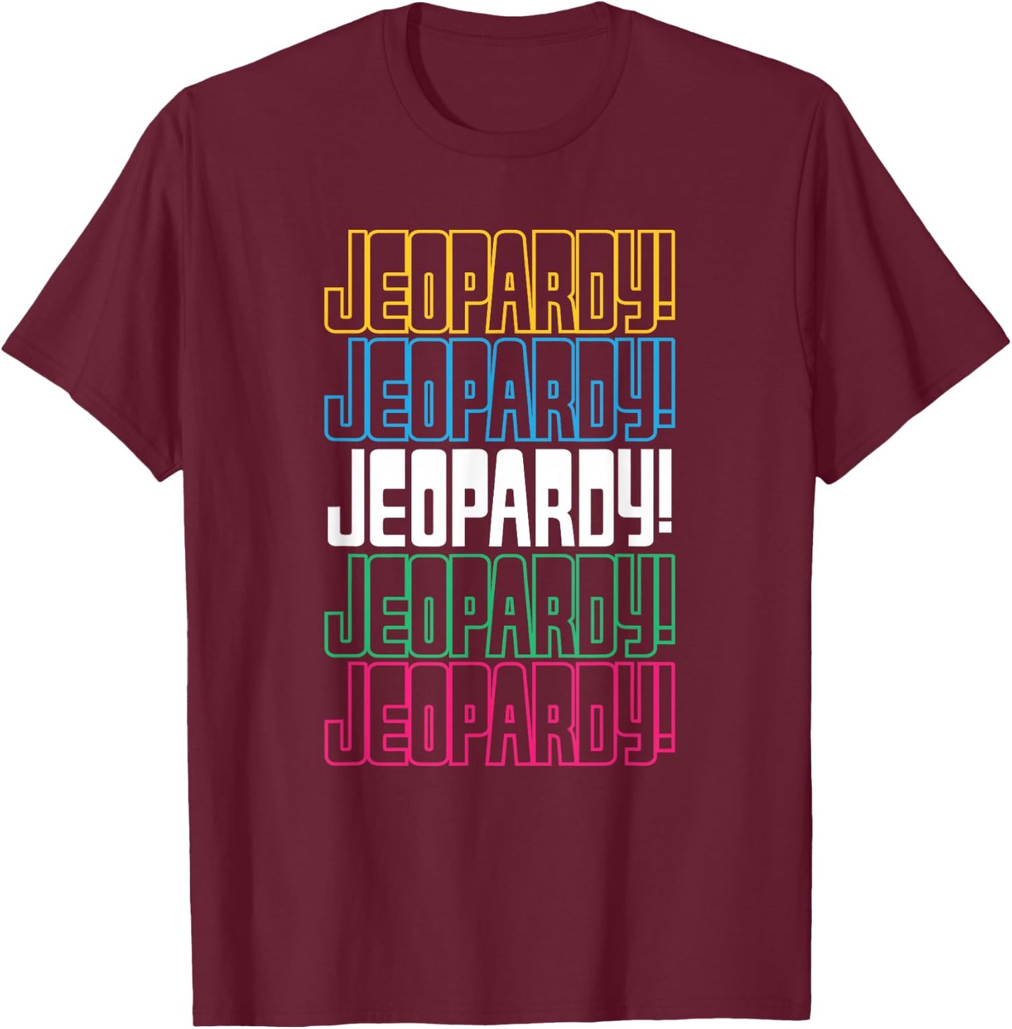 Jeopardy! Repeat Logo - -Adults, Black, Small, Short Sleeve, Themed Novelty T-Shirt - T-Shirt | Maroon