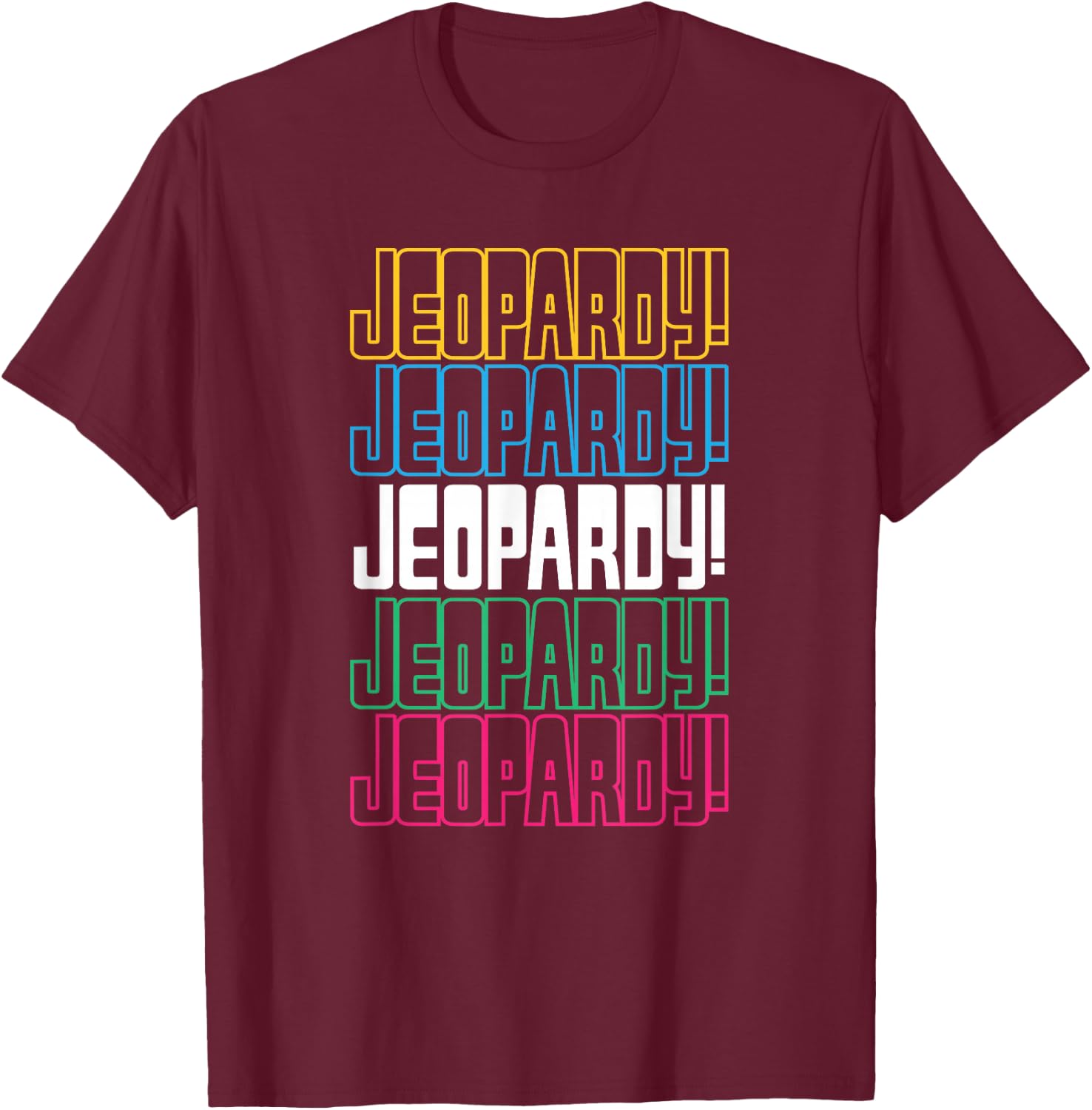 Jeopardy! Repeat Logo - -Adults, Black, Small, Short Sleeve, Themed Novelty T-Shirt - T-Shirt | Maroon