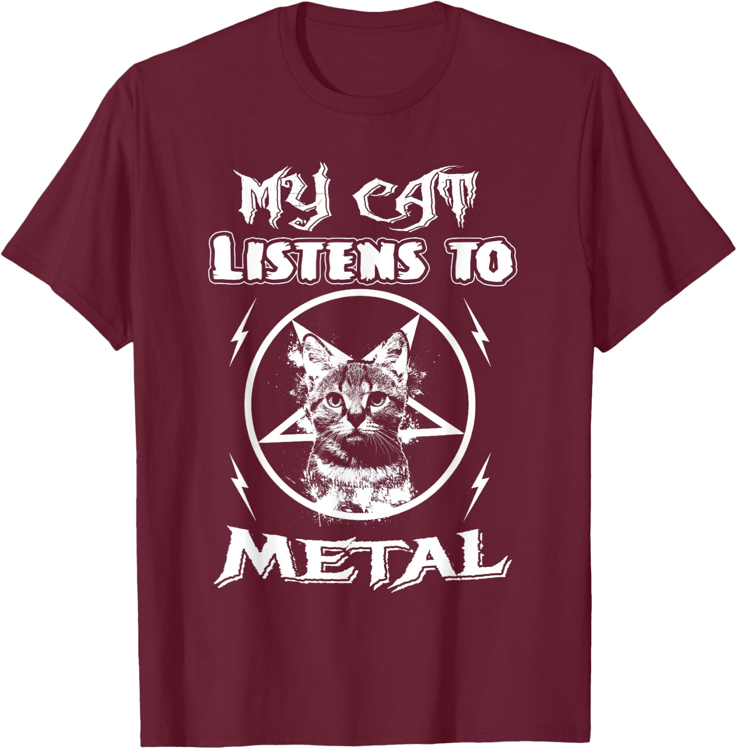 My Cat Listens To Metal Funny Cats Music Gifts Men Women T-Shirt - T-Shirt | Maroon