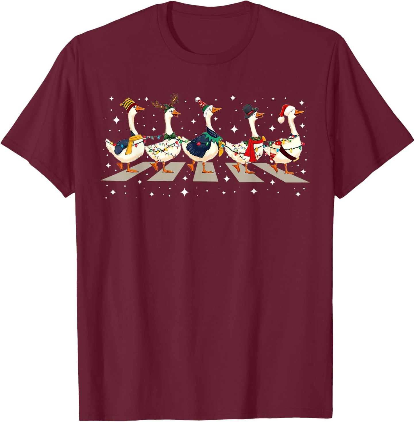 Duck Bird Lover Funny Santa Ducks Crossing Road Christmas PJ T-Shirt - T-Shirt | Maroon