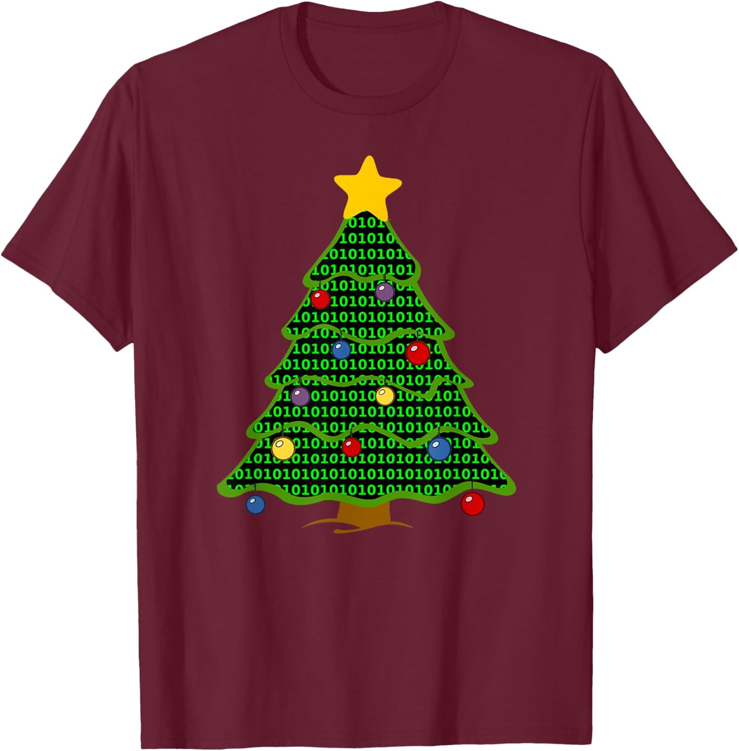Nerdy Binary Code Christmas Tree computer geek gifts T-Shirt - T-Shirt | Maroon