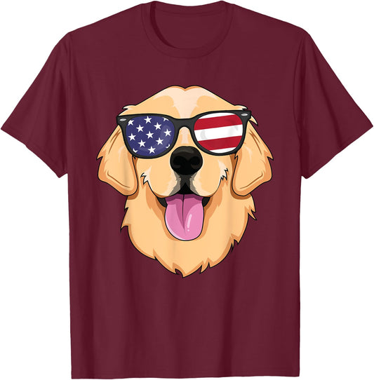 American Golden Retriever USA Dog Sunglasses Merica Lover Women Kids T-Shirt - T-Shirt | Maroon