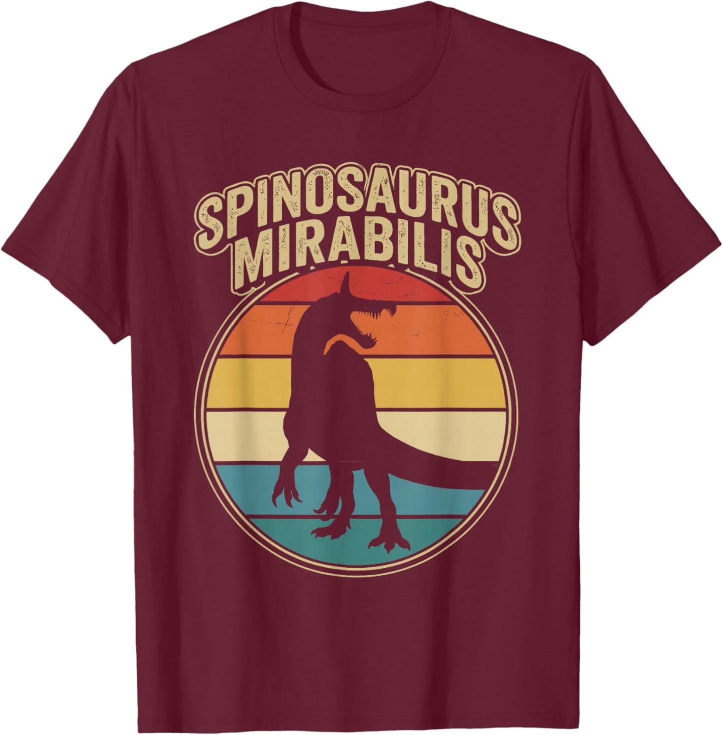 Vintage Spinosaurus Mirabilis Roaring Prehistoric Dinosaur T-Shirt - T-Shirt | Maroon