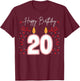 Candle 20 Birthday Party Decoration Wishes Candlelight Cake T-Shirt - T-Shirt | Maroon