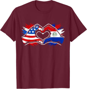 Paraguay American Flag T-Shirt - T-Shirt | Maroon