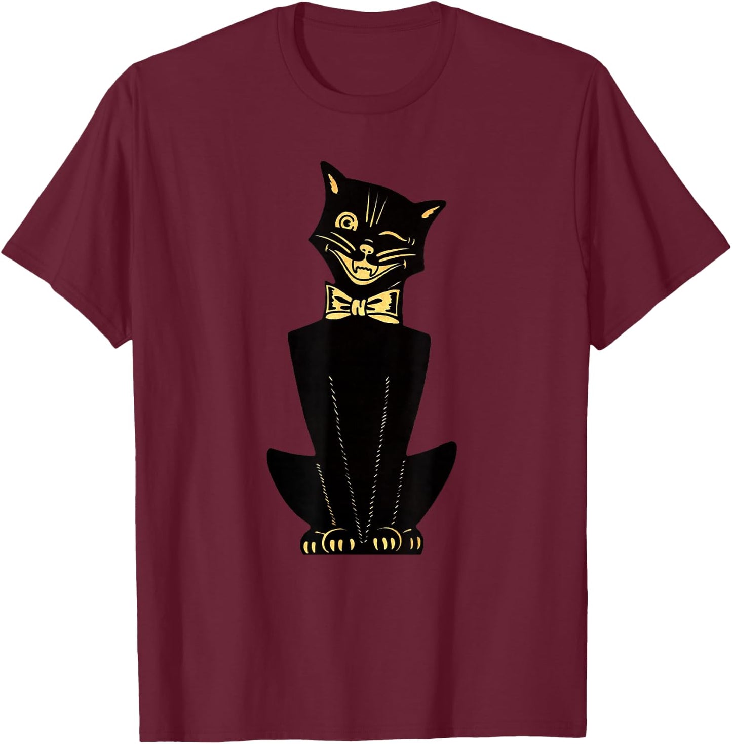 Men's Women's Vintage Halloween Cartoon Cat T-Shirt - T-Shirt | Maroon