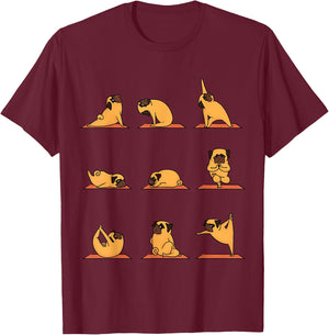 Yoga Puppy Yoga Pug Poses and Meditation Funny Pug Gift T-Shirt - T-Shirt | Maroon