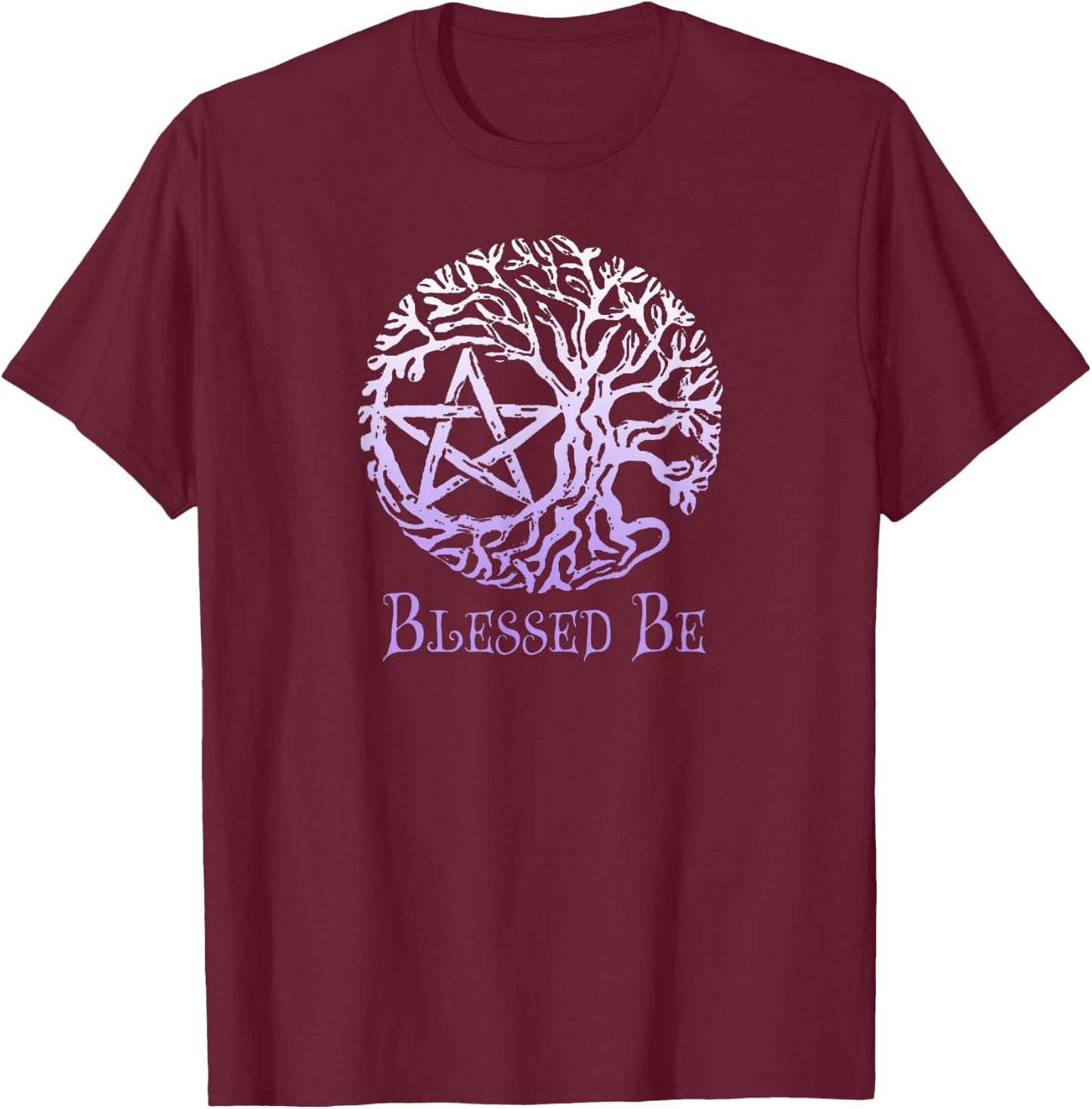 Wiccan and Pagan , Tree of Life Pentacle, Blessed Be T-Shirt - T-Shirt | Maroon