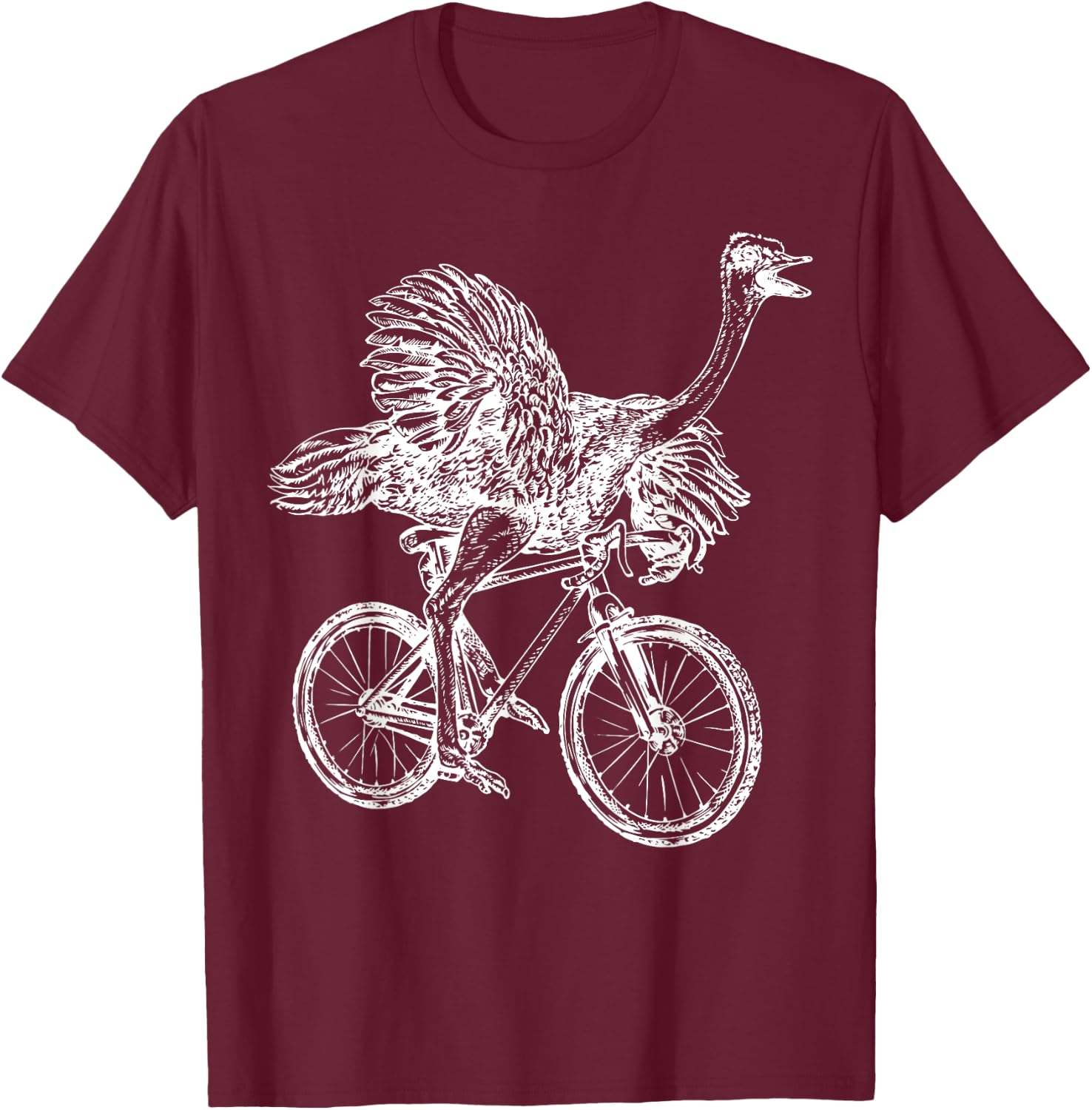 Funny Vintage Ostrich Riding Bicycle Cycling Animal Lover T-Shirt - T-Shirt | Maroon