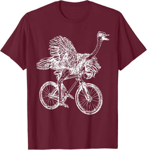 Funny Vintage Ostrich Riding Bicycle Cycling Animal Lover T-Shirt - T-Shirt | Maroon